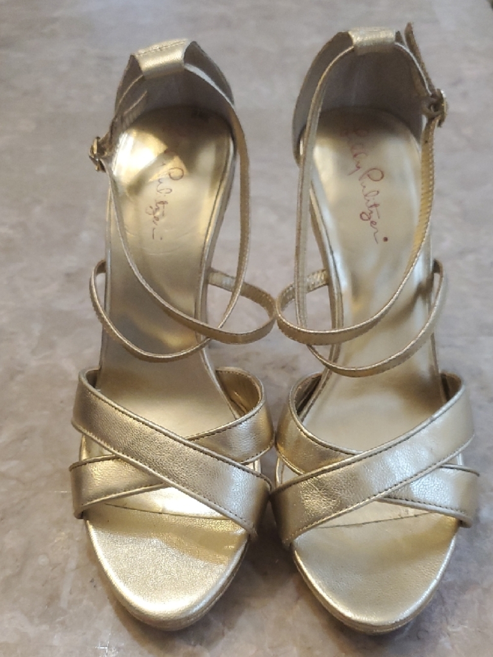 Lily Pulitzer Strappy Heels Gold Sandals Size 7 - Picture 2 of 13